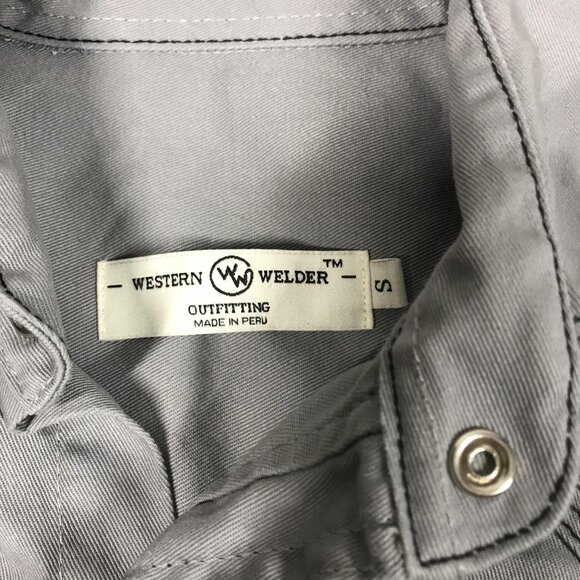Western Welder Shirt Mens Small Gray Pearl Heavy Canvas Pearl Snap Triple Stitch - Picture 2 of 12